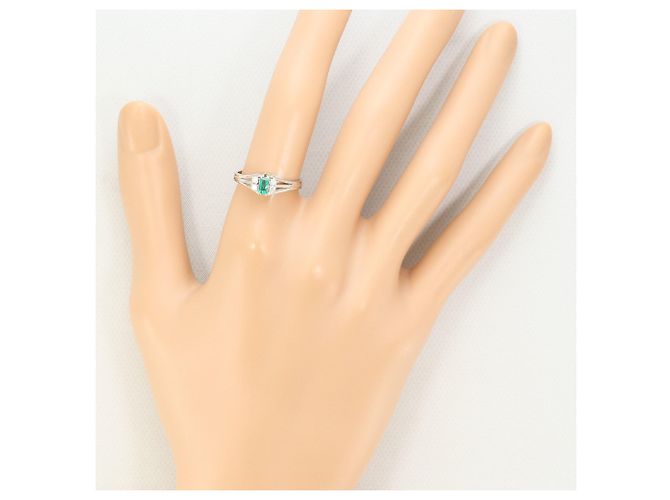 Autre Marque Platin-Ring mit Diamant und Smaragd - Ansicht 6