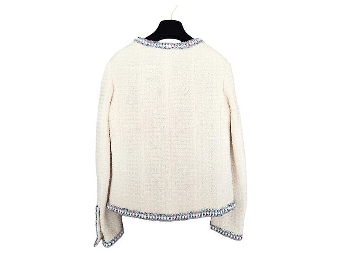 Chanel Ivory Tweed Jacket with Multicolor Trim White Multiple colors - view 2