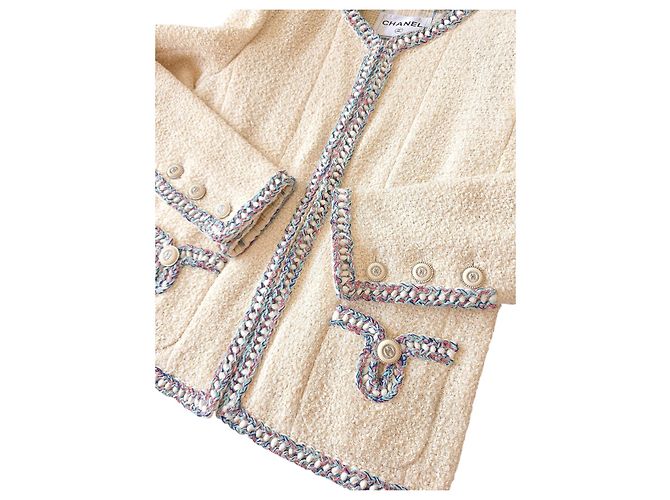Chanel Ivory Tweed Jacket with Multicolor Trim White Multiple colors - view 3