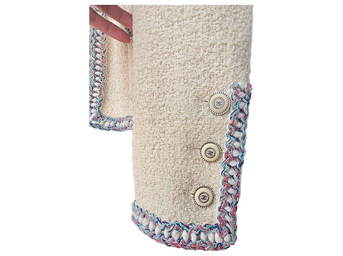 Chanel Ivory Tweed Jacket with Multicolor Trim White Multiple colors - view 4