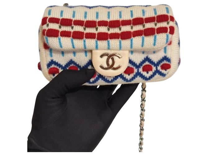 Chanel Extra Mini Flap Bag aus Kaschmir Multicolor Pink Weiß Rot Blau Gelb - Ansicht 12