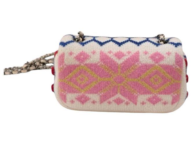 Chanel Extra Mini Flap Bag aus Kaschmir Multicolor Pink Weiß Rot Blau Gelb - Ansicht 18