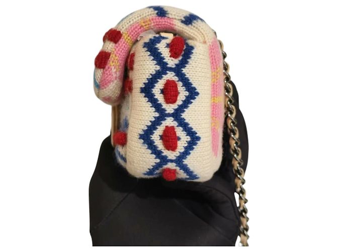 Chanel Extra Mini Flap Bag aus Kaschmir Multicolor Pink Weiß Rot Blau Gelb - Ansicht 5