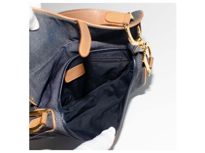 Dior Saddle Bag em jeans azul e couro Marrom - vista 10