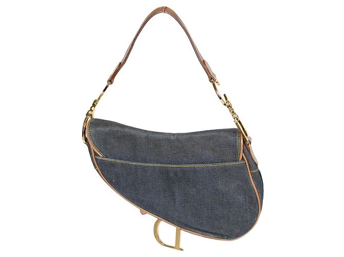 Dior Saddle Bag em jeans azul e couro Marrom - vista 2
