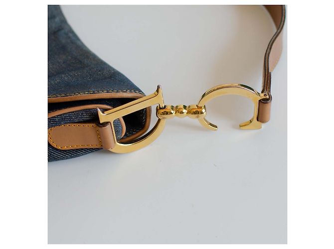 Dior Saddle Bag em jeans azul e couro Marrom - vista 3