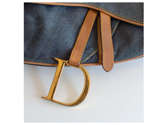 Dior Saddle Bag em jeans azul e couro Marrom - vista 4