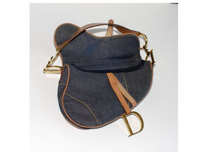 Dior Saddle Bag em jeans azul e couro Marrom - vista 5