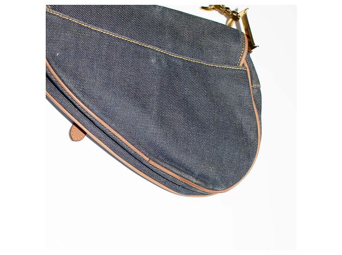Dior Saddle Bag em jeans azul e couro Marrom - vista 9