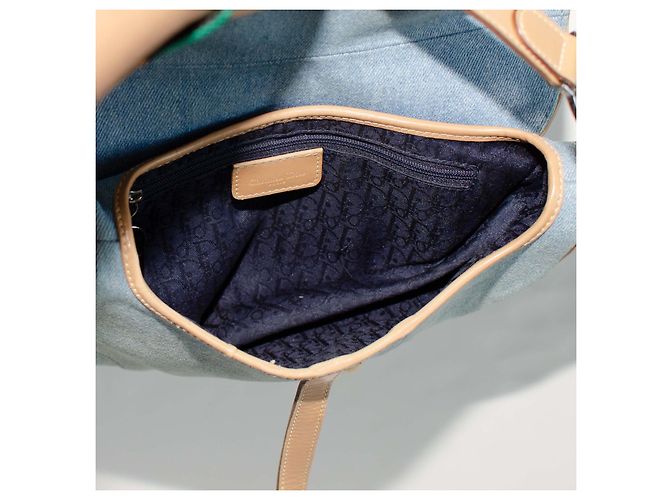 Christian Dior Dior Saddle Bolsa em Denim Azul Claro e Couro Bege - vista 10