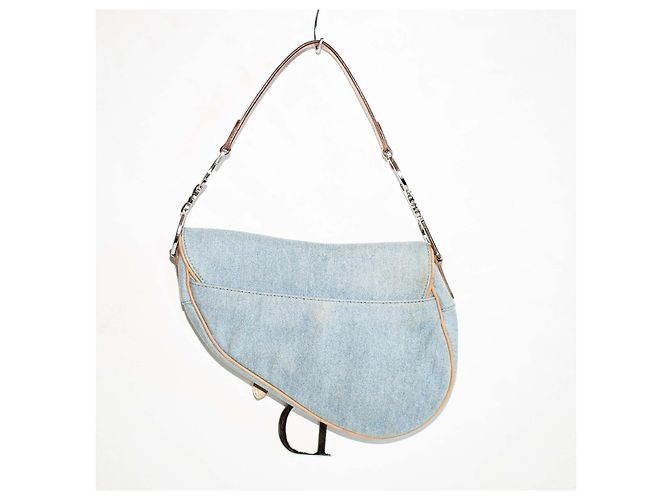 Christian Dior Dior Saddle Bolsa em Denim Azul Claro e Couro Bege - vista 3