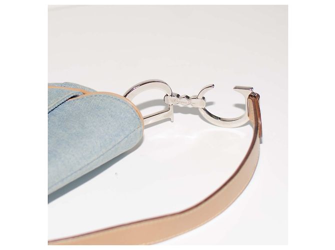 Christian Dior Dior Saddle Bolsa em Denim Azul Claro e Couro Bege - vista 4