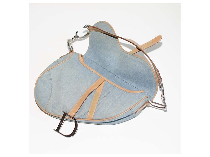 Christian Dior Dior Saddle Bolsa em Denim Azul Claro e Couro Bege - vista 6