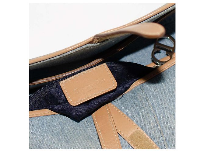 Christian Dior Dior Saddle Bolsa em Denim Azul Claro e Couro Bege - vista 7