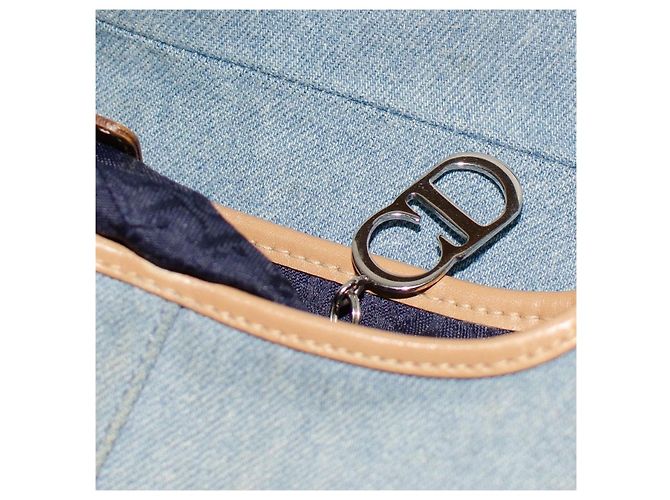 Christian Dior Dior Saddle Bolsa em Denim Azul Claro e Couro Bege - vista 9