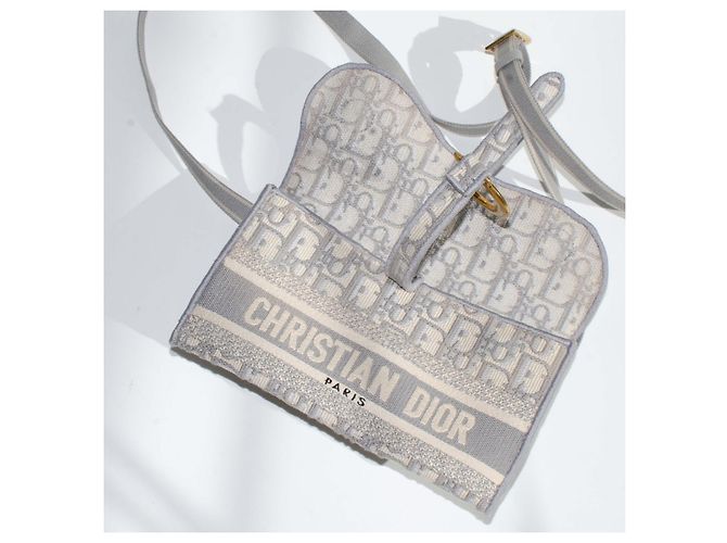 Borsa Dior Saddle in tela Dior Oblique Beige Grigio - vista 6