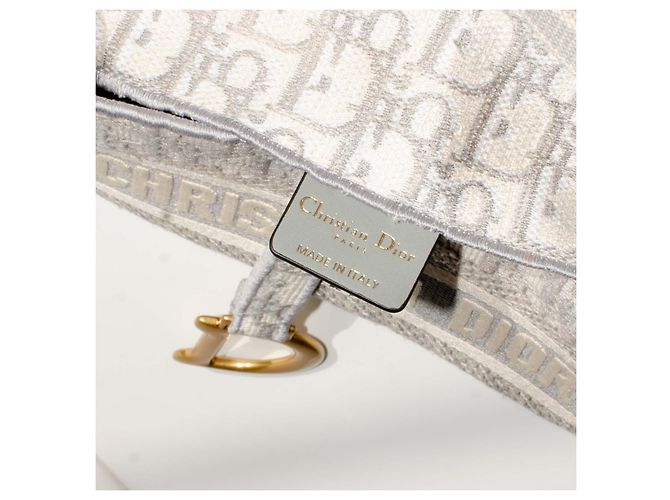 Borsa Dior Saddle in tela Dior Oblique Beige Grigio - vista 7