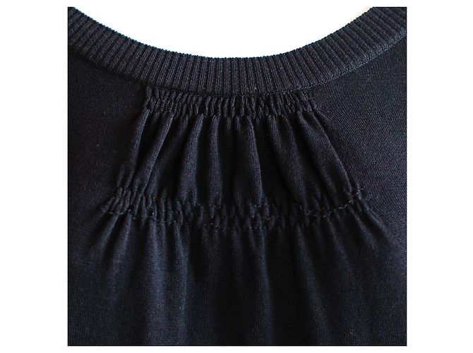 Suéter de malha Chanel preto com punhos de seda com folhos Branco - vista 10