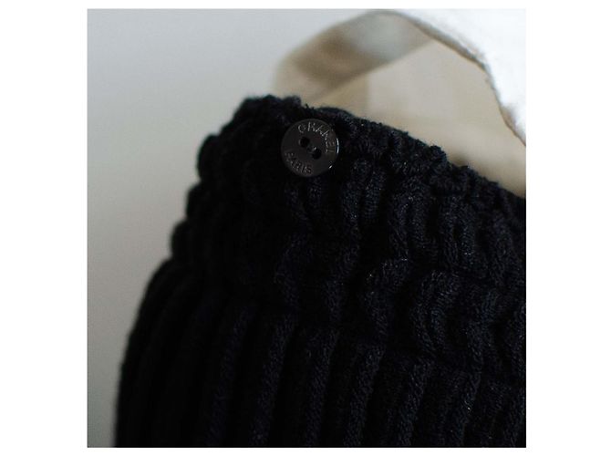 Suéter de malha Chanel preto com punhos de seda com folhos Branco - vista 6