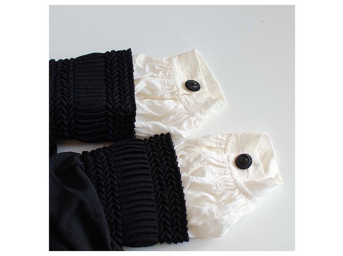 Suéter de malha Chanel preto com punhos de seda com folhos Branco - vista 9