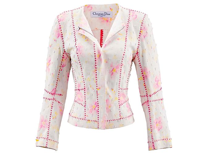 Chaqueta Christian Dior de algodón blanco con estampado floral rosa - vista 3