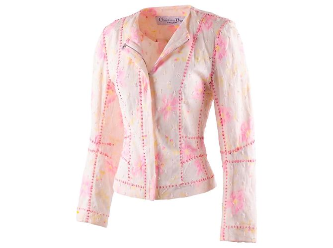 Chaqueta Christian Dior de algodón blanco con estampado floral rosa - vista 4