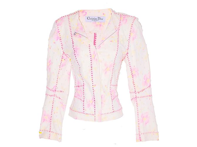 Chaqueta Christian Dior de algodón blanco con estampado floral rosa - vista 6