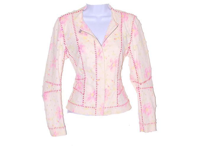 Chaqueta Christian Dior de algodón blanco con estampado floral rosa - vista 8