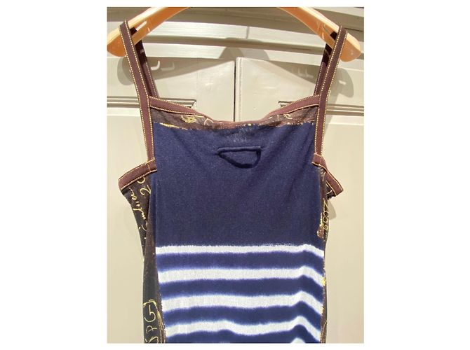Jean Paul Gaultier Gestreiftes Maxi-Kleid Braun Weiß Blau - Ansicht 4