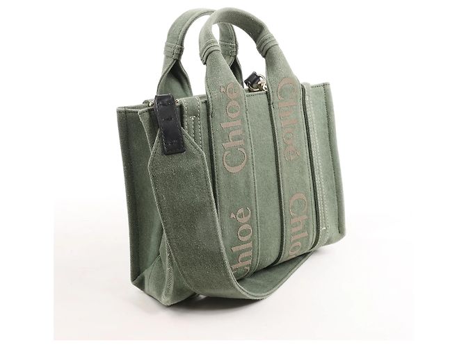 Bolso de mano 2Way de lona Chloé Woody Small verde Beige - vista 2