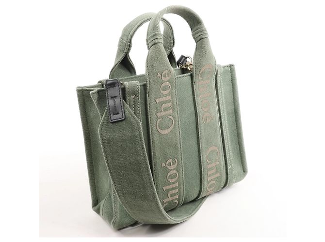 Bolso de mano 2Way de lona Chloé Woody Small verde Beige - vista 3