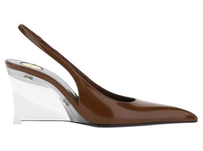Valentino Décolleté slingback con zeppa in pelle Marrone - vista 2
