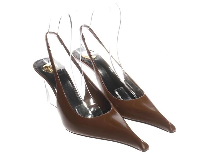 Valentino Décolleté slingback con zeppa in pelle Marrone - vista 3