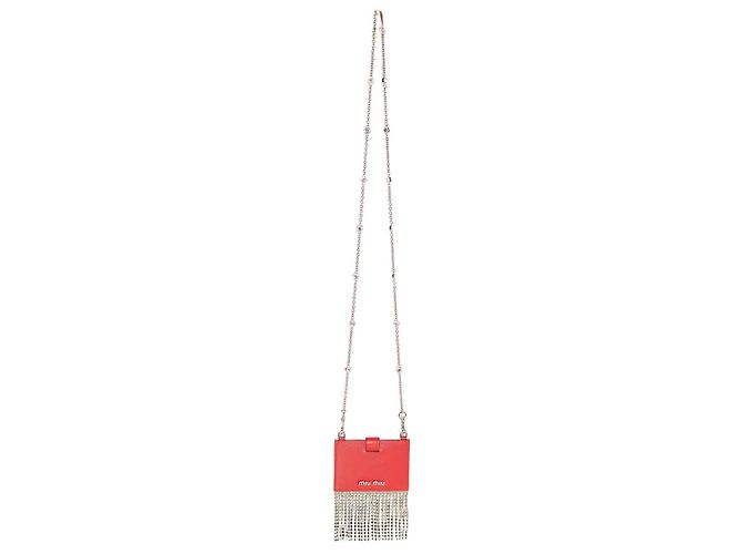 Miu Miu Cartera roja con flecos de cristales - vista 9