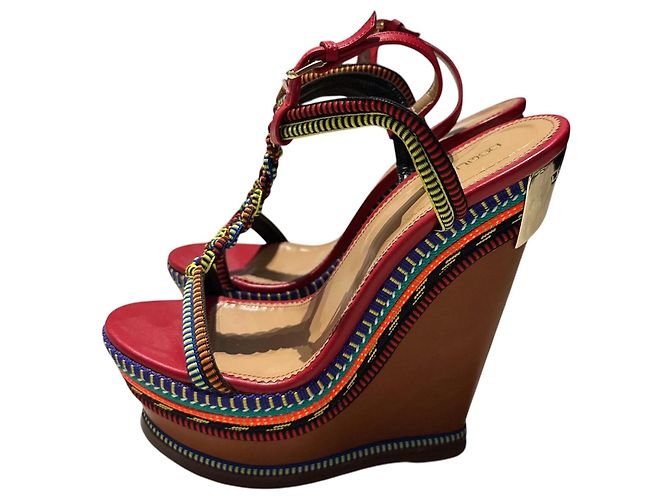 Dsquared2 Sandali con zeppa in pelle rossa Marrone Rosso Multicolore Gold hardware - vista 2