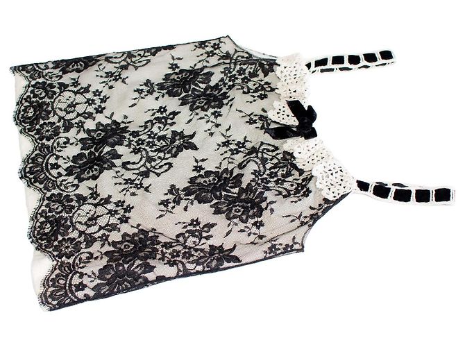 Christian Dior Spitzen-Top mit Samt Schwarz Weiß - Ansicht 5