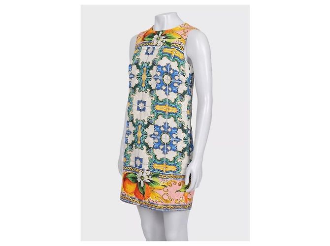 Vestido de seda e algodão estampado vibrante Dolce & Gabbana XXS usado - vista 2