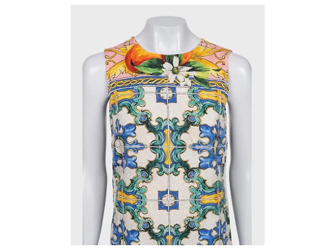 Vestido de seda e algodão estampado vibrante Dolce & Gabbana XXS usado - vista 4
