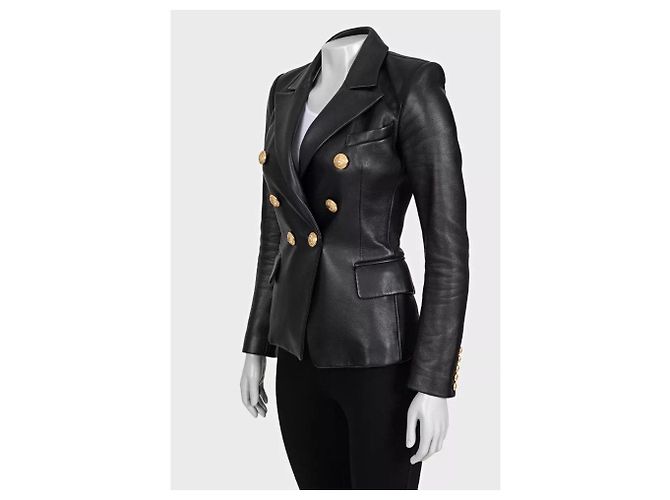 Giacca Balmain in lussuoso pelle di agnello nero - Taglia FR34/XS Usato - vista 2