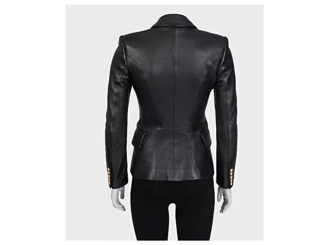 Giacca Balmain in lussuoso pelle di agnello nero - Taglia FR34/XS Usato - vista 3