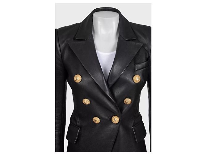 Giacca Balmain in lussuoso pelle di agnello nero - Taglia FR34/XS Usato - vista 4
