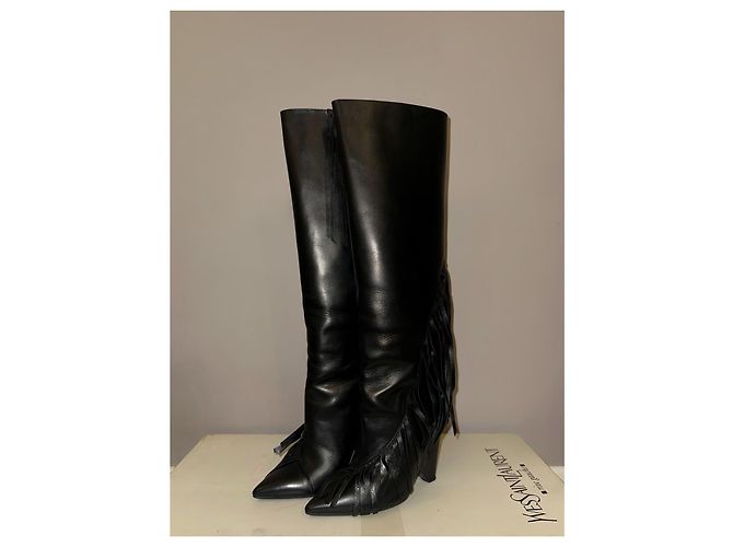 Saint Laurent Niki Botas Altas de Cuero Negro con Flecos - vista 2