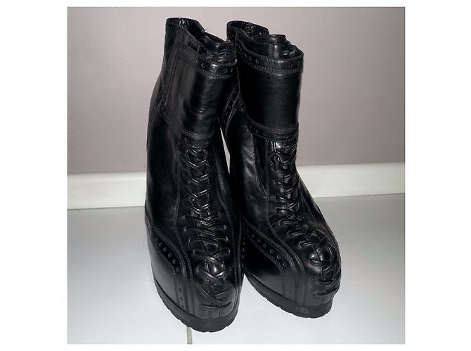 Yves Saint Laurent Tribtoo Botas Plataforma Cuero Negro - vista 3