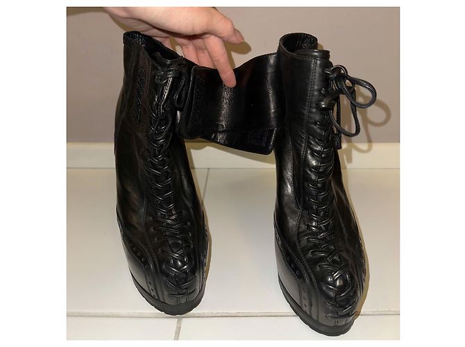 Yves Saint Laurent Tribtoo Botas Plataforma Cuero Negro - vista 7