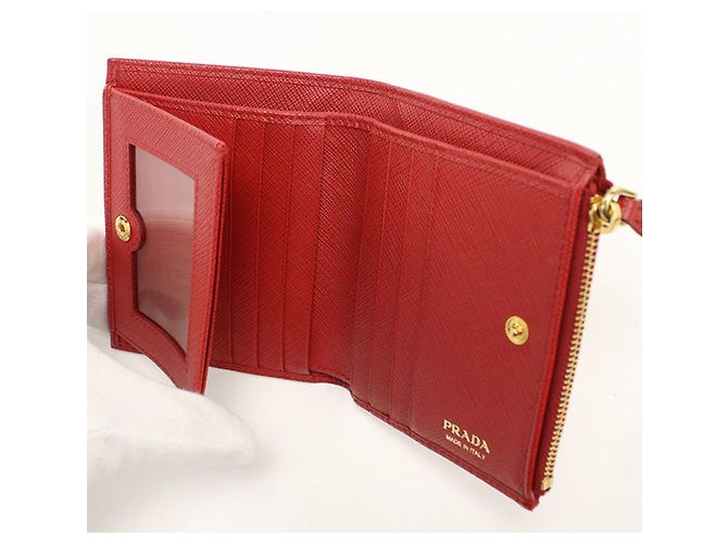 Saffiano Prada Red Leather Bi-Fold Wallet - view 5