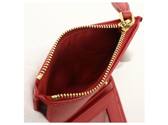 Saffiano Prada Red Leather Bi-Fold Wallet - view 6