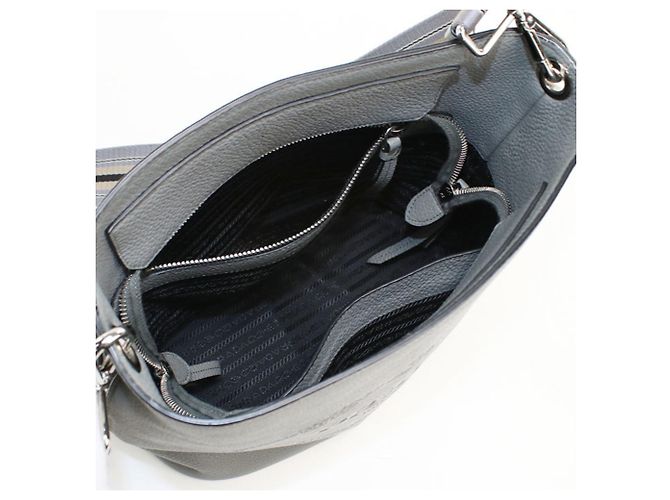 Borsa a tracolla in pelle grigia Prada Marrone - vista 3