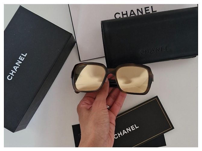 Occhiali da sole Chanel quadrati tartarugati con lenti a specchio oro Marrone - vista 5