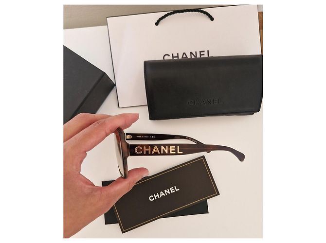 Occhiali da sole Chanel quadrati tartarugati con lenti a specchio oro Marrone - vista 6