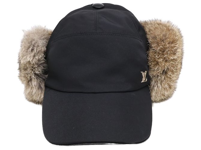 Cappellino Louis Vuitton in nylon e pelliccia di coniglio nero - vista 2